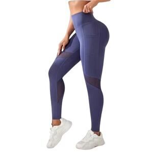 New SHEIN Navy Mesh Cutout Athletic Leggings